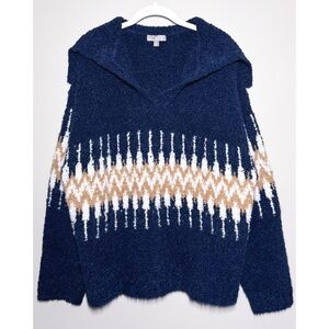 J. CREW Oversized Cozy Fair Isle Johnny Collar Sweater Boucle Women’s Size XL